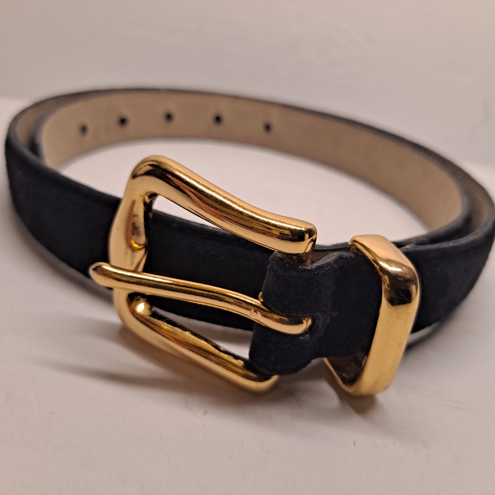 NWOT Fossil Women's Medium BLACK Suede Leather Single Tongue Solid Brass Belt